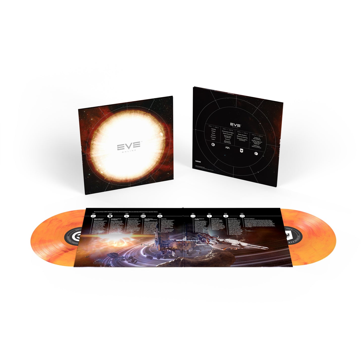 Solar Flare coloured heavyweight LPs from the EVE Online soundtrack vinyl release by Laced Records