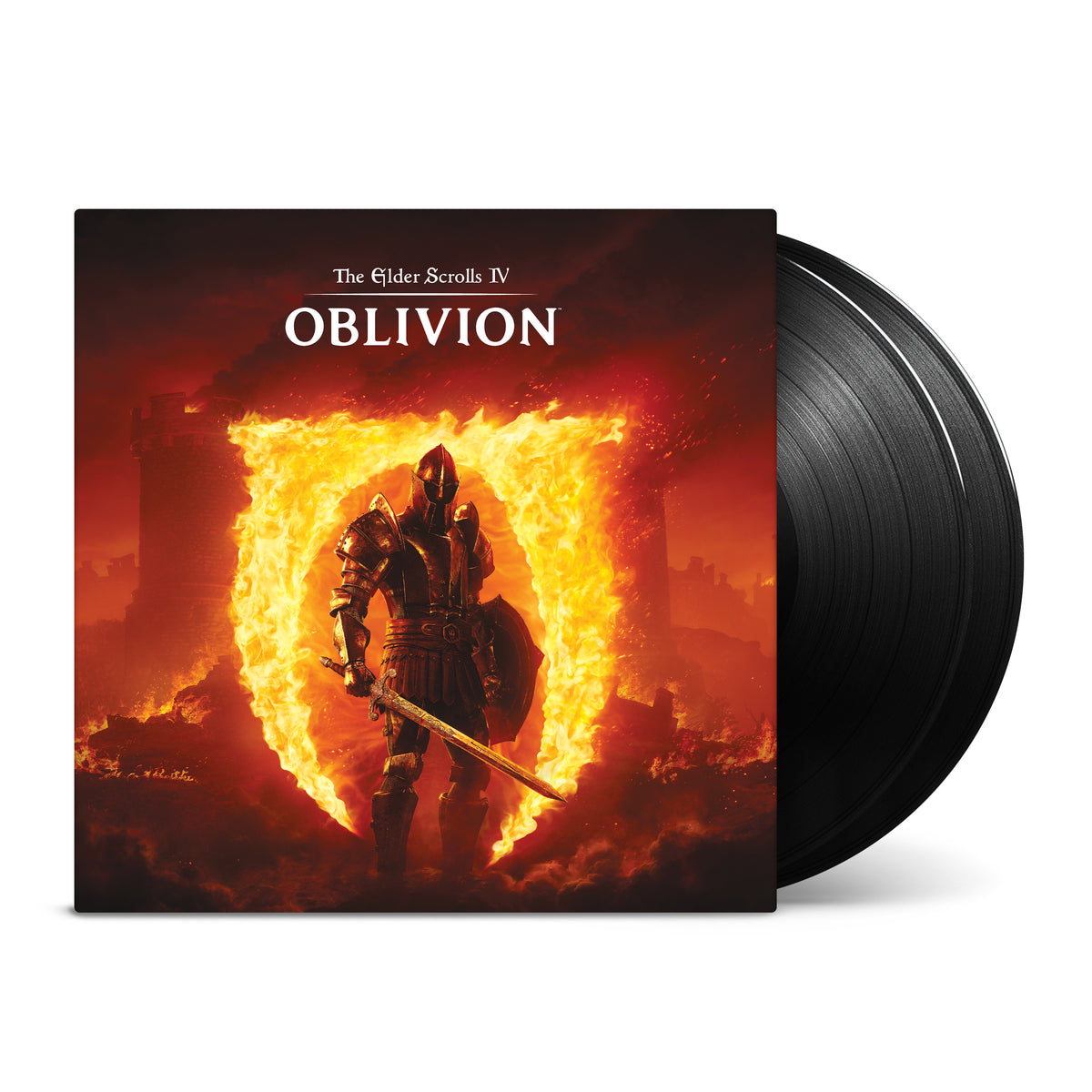  The Elder Scrolls IV: Oblivion soundtrack vinyl with Oblivion Gate outer sleeve and black LPs displayed on a white background.