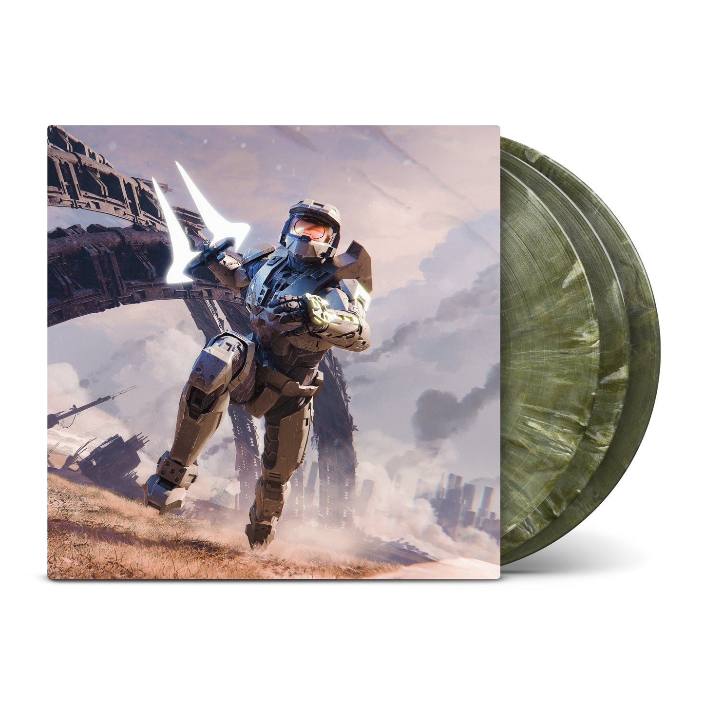  Halo 3 soundtrack vinyl artwork featuring exclusive Spartan Green heavyweight LPs from Laced Records.