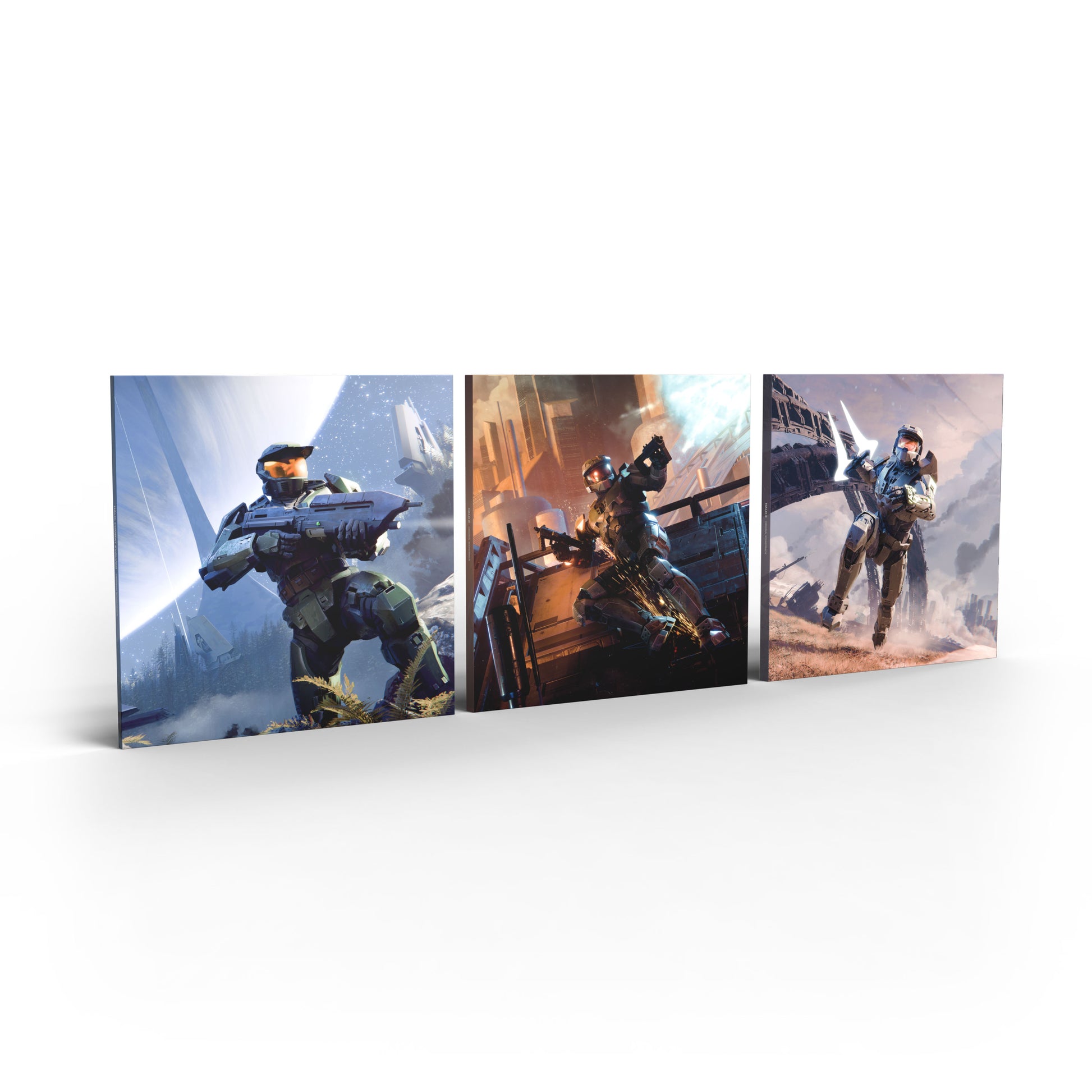 Halo Trilogy vinyl box set showing inner sleeves artwork of Master Chief.