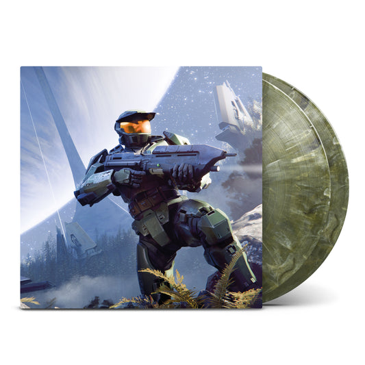 Halo: Combat Evolved soundtrack vinyl artwork with exclusive Spartan Green heavyweight LPs by Laced Records.
