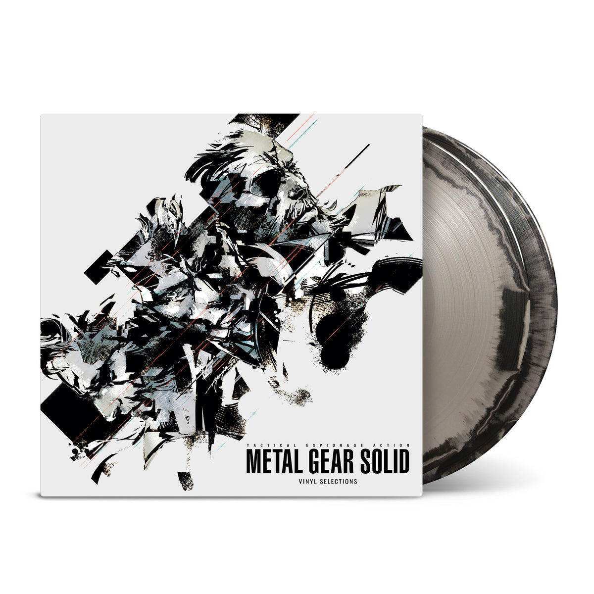 Mock-up of Metal Gear Solid Vinyl Selections Laced Records Exclusive Edition double LP with silver and black discs