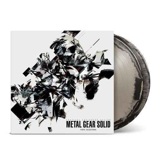 Mock-up of Metal Gear Solid Vinyl Selections Laced Records Exclusive Edition double LP with silver and black discs